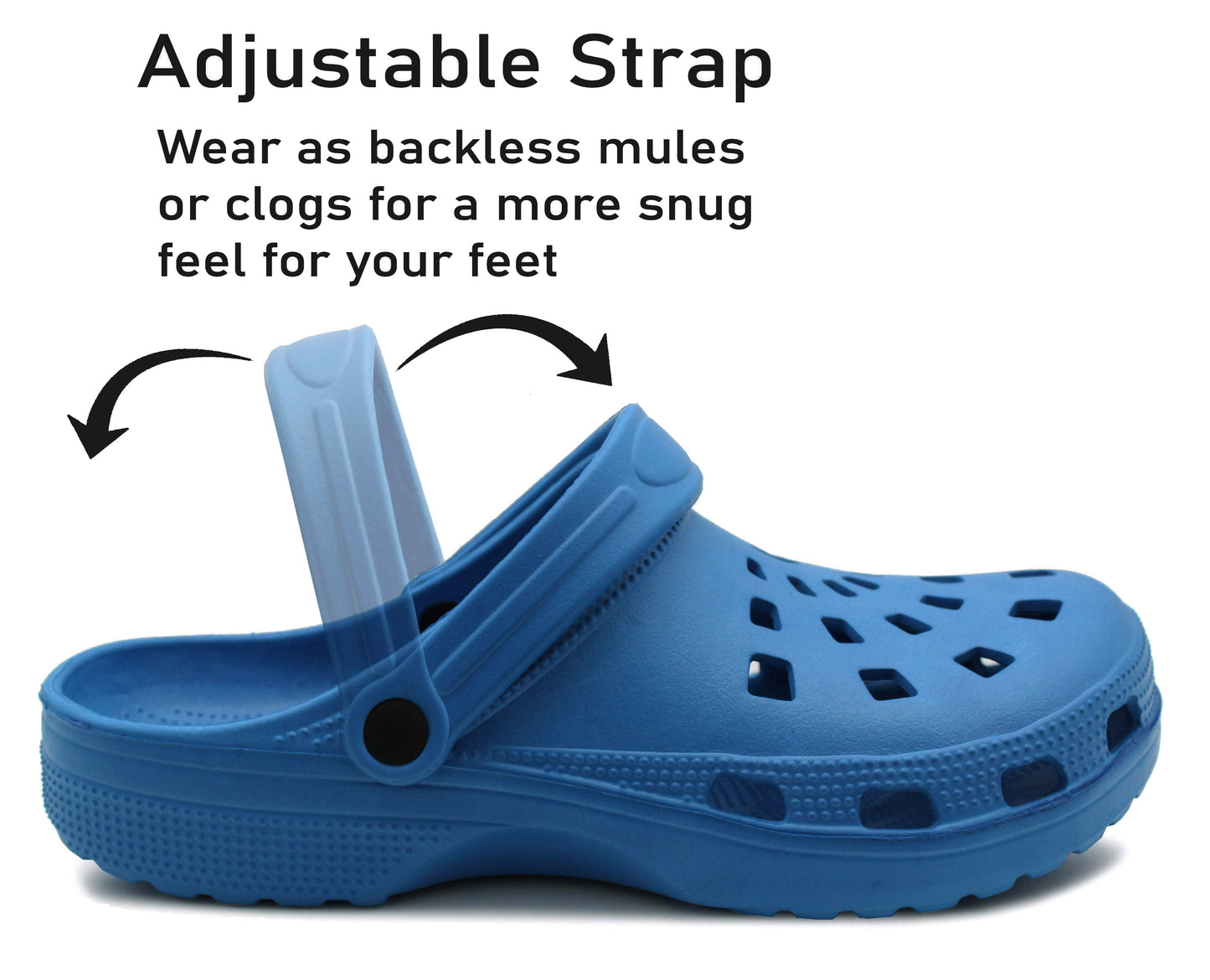 Womens Lightweight Blue EVA Clogs Slip On Breathable Adjustable Strap Garden Beach Hospital Nurse Kitchen Water Shoes Sandals