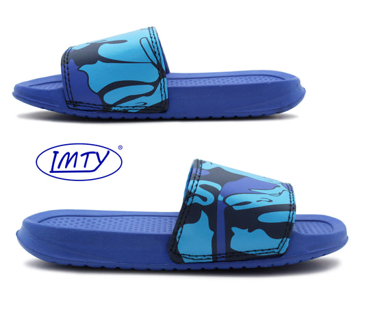 CADET Boys Youth Kids Lightweight Camo Sliders Sandals in Blue