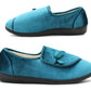 Womens Velour Faux Fur Lined Ladies Winter Wide Opening Diabetic Orthopaedic Teal Blue Slippers