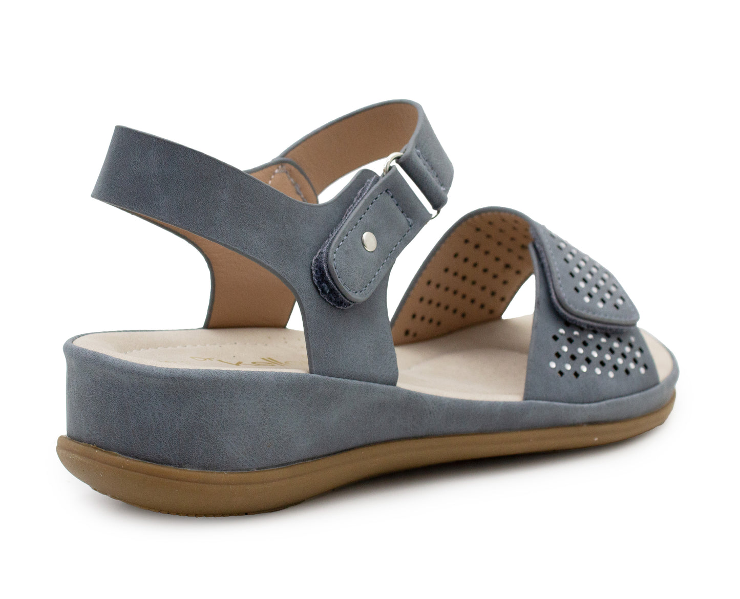 Womens Slingback Sandals Blue Twin Touch Fastening Ladies Low Wedge Heel Open Toe Fashion Summer Sandals
