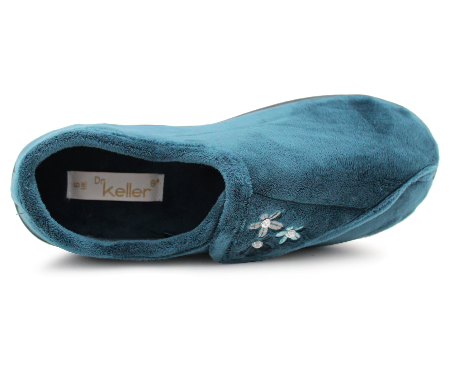 Womens Lightweight Faux Fur Wide Opening Touch Fasten Diabetic Orthopaedic Teal Blue Slippers