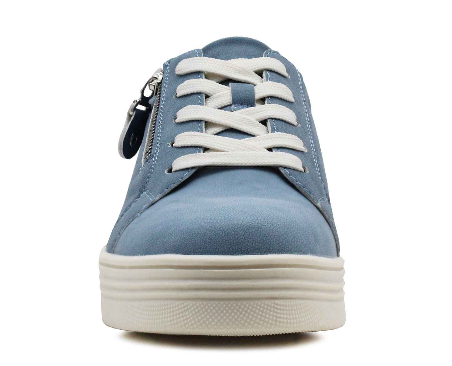 Womens Casual Lace Up Blue Fashion Trainers Side Zip Fastening Sneaker Shoes