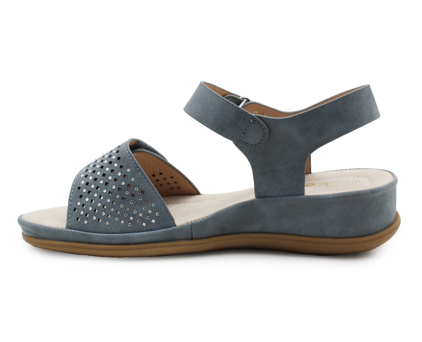 Womens Slingback Sandals Blue Twin Touch Fastening Ladies Low Wedge Heel Open Toe Fashion Summer Sandals