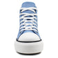 Womens High Top Canvas Trainers Sky Blue Lace Up Platform Baseball Sneakers Ladies Chunky Sole Flat Fashion Hi-Top Pumps