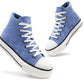 Womens High Top Canvas Trainers Sky Blue Lace Up Platform Baseball Sneakers Ladies Chunky Sole Flat Fashion Hi-Top Pumps