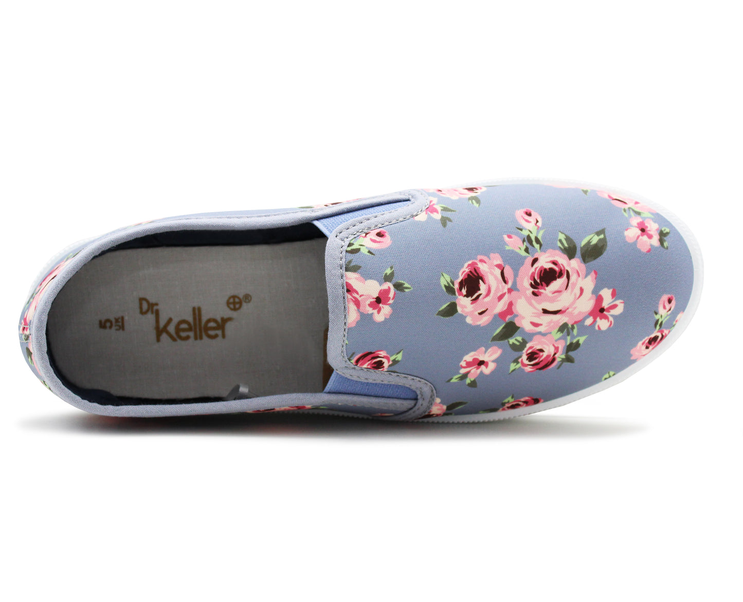 Womens Blue Floral Canvas Slip On Plimsolls Flat Pumps Casual Loafer Trainers