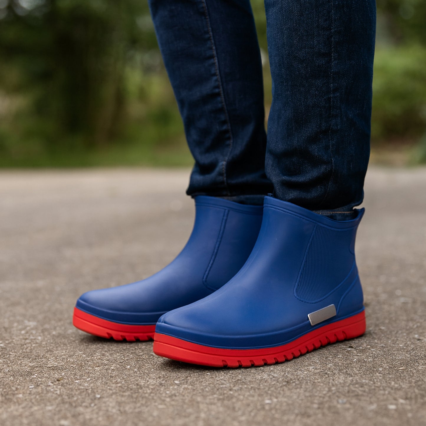 Mens Ankle Wellies Boots Blue Red Short Slip On Waterproof Garden Chelsea Rain Boot Snow Farm Gardening Outdoor Festival Wellingtons