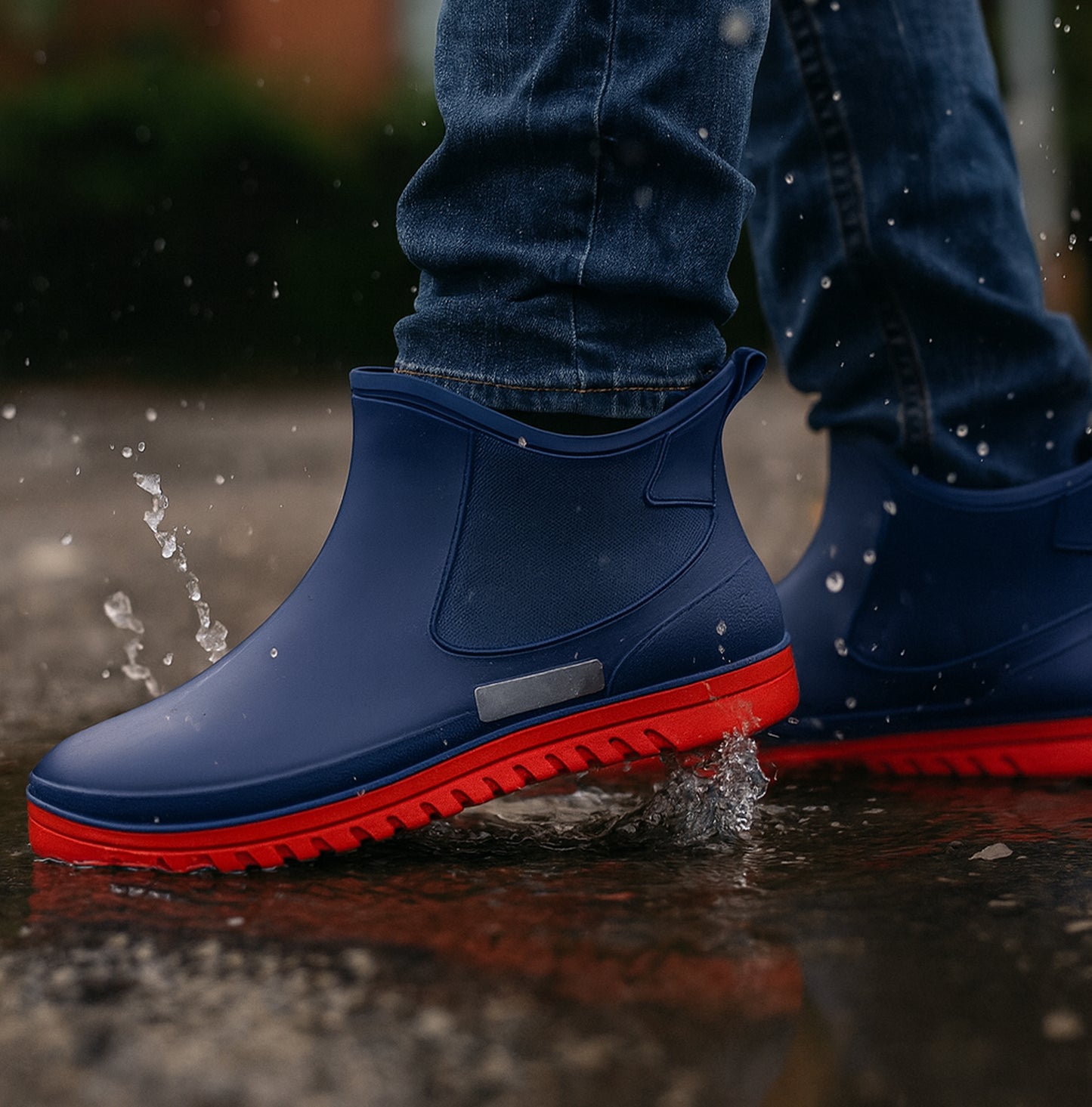 Mens Ankle Wellies Boots Blue Red Short Slip On Waterproof Garden Chelsea Rain Boot Snow Farm Gardening Outdoor Festival Wellingtons