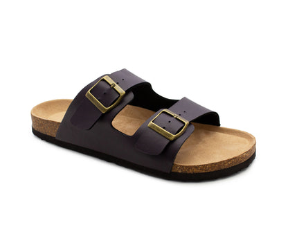 Mens Sandals Cork Footbed Brown Faux Leather 2 Adjustable Straps Beach Fashion Slides Summer Slip On Backless Smart Casual Fashion Sandal