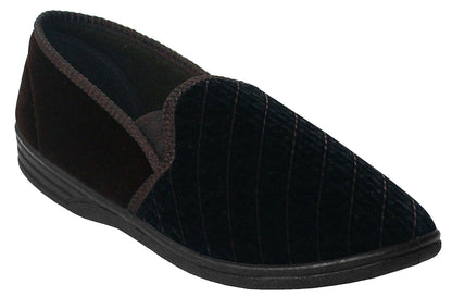 Zedzzz Mens Gents Twin Gusset Elastic Slip On Velour Faux Leather Slippers