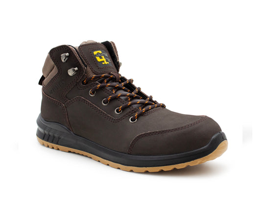 Mens Genuine Nubuck Leather Brown Safety Boots Steel Toe Padded Ankle Collar Work Boots