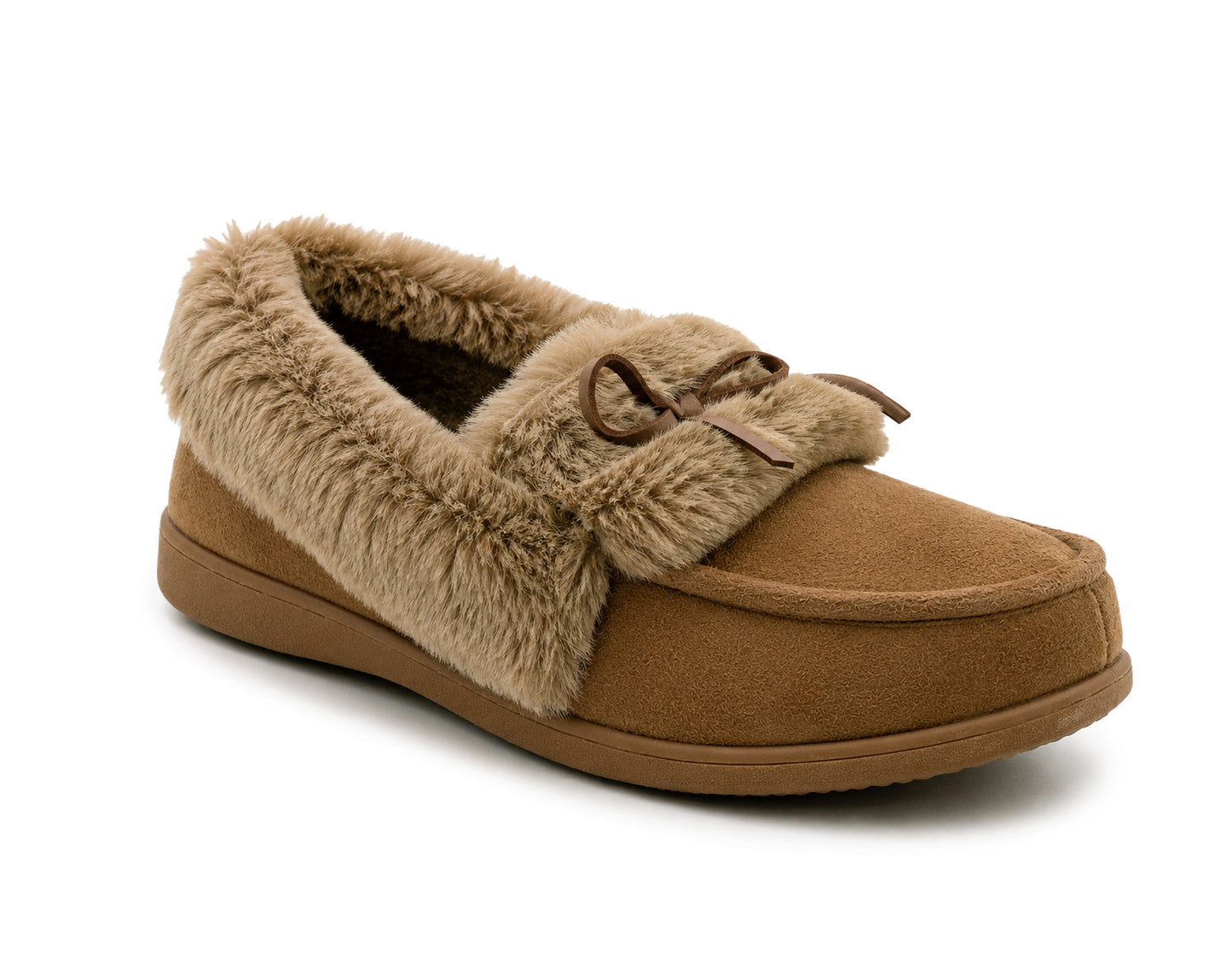 Womens Memory Foam Moccasin Slippers Faux Fur Trim Warm Slip On Ladies Winter House Shoes