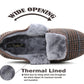 Mens Brown Check Felt Faux Fur Lined Thermal Wide Opening Touch Fasten Slippers