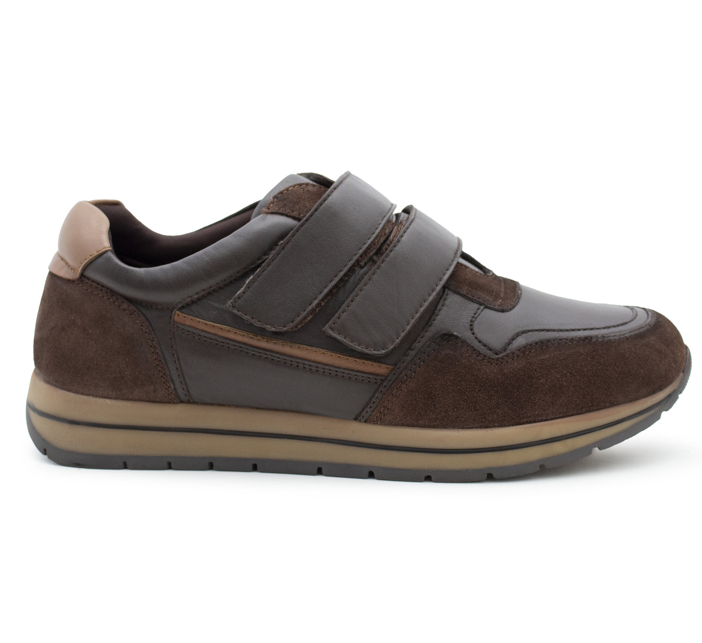 Men’s Brown Leather Trainers Shoes Casual Double Strap Touch Fastening Sneakers Smart Slip On Walking Shoes