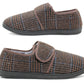 Mens Brown Check Felt Faux Fur Lined Thermal Wide Opening Touch Fasten Slippers