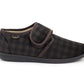 Mens Slippers Check Faux Fur Lined Thermal Wide Open Touch Fasten Straps House Shoes Brown
