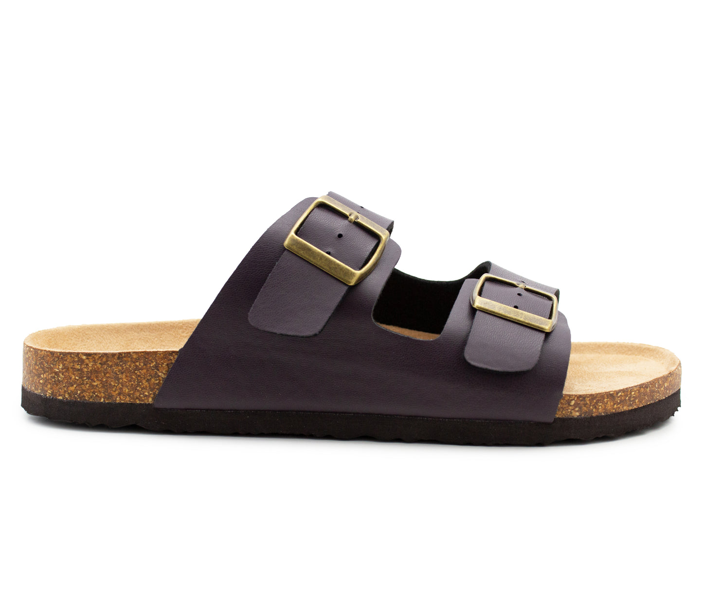 Mens Sandals Cork Footbed Brown Faux Leather 2 Adjustable Straps Beach Fashion Slides Summer Slip On Backless Smart Casual Fashion Sandal
