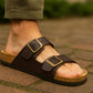 Mens Sandals Cork Footbed Brown Faux Leather 2 Adjustable Straps Beach Fashion Slides Summer Slip On Backless Smart Casual Fashion Sandal