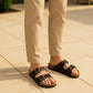 Mens Sandals Cork Footbed Brown Faux Leather 2 Adjustable Straps Beach Fashion Slides Summer Slip On Backless Smart Casual Fashion Sandal