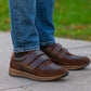 Men’s Brown Leather Trainers Shoes Casual Double Strap Touch Fastening Sneakers Smart Slip On Walking Shoes