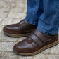 Men’s Brown Leather Trainers Shoes Casual Double Strap Touch Fastening Sneakers Smart Slip On Walking Shoes