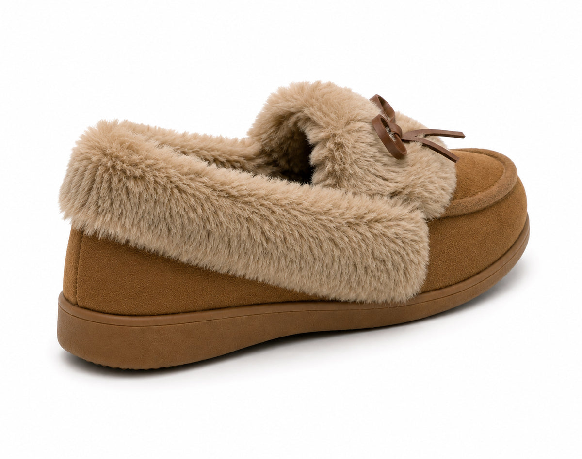 Womens Memory Foam Moccasin Slippers Faux Fur Trim Warm Slip On Ladies Winter House Shoes