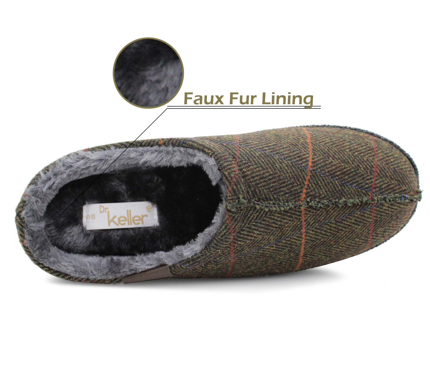 Mens Slip On Faux Fur Lined Mules Backless Lightweight Indoor House Khaki Green Slippers