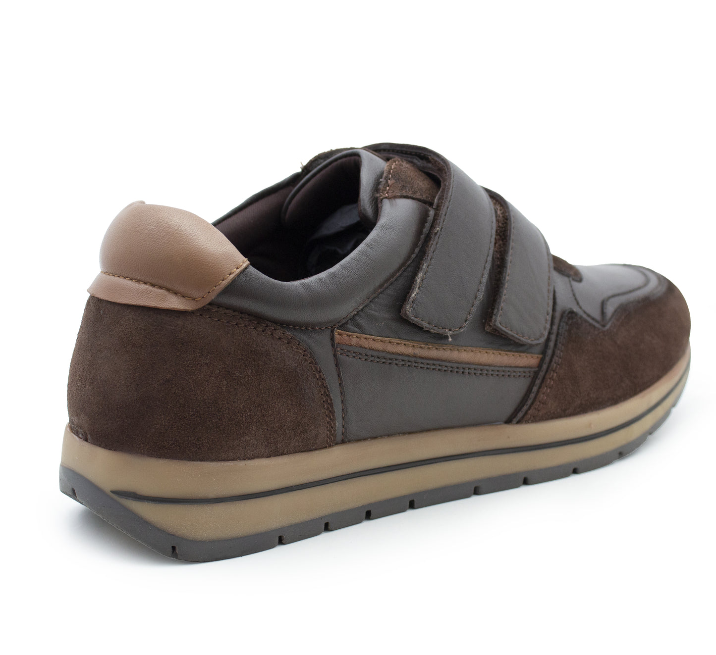 Men’s Brown Leather Trainers Shoes Casual Double Strap Touch Fastening Sneakers Smart Slip On Walking Shoes