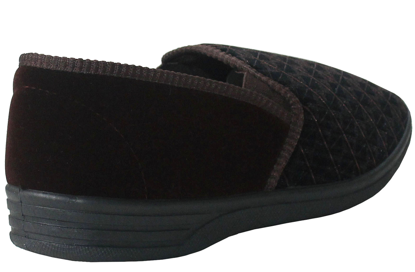 Zedzzz Mens Gents Twin Gusset Elastic Slip On Velour Faux Leather Slippers