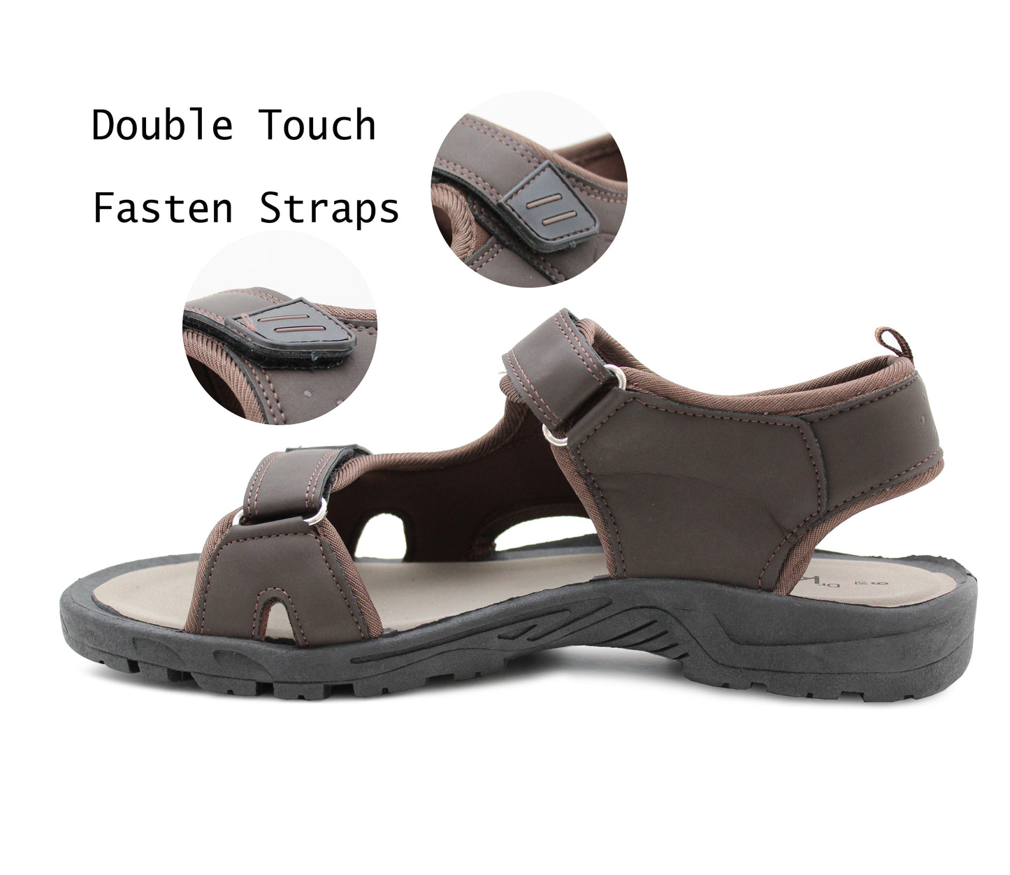 DANIEL Mens Triple Touch Fasten Sports Hiking Sandals in Brown