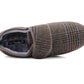 Mens Brown Check Felt Faux Fur Lined Thermal Wide Opening Touch Fasten Slippers