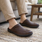 Mens Brown Leather Backless Slippers Gents Slip On Fashion Clogs Indoor House Shoes