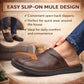 Mens Brown Leather Backless Slippers Gents Slip On Fashion Clogs Indoor House Shoes