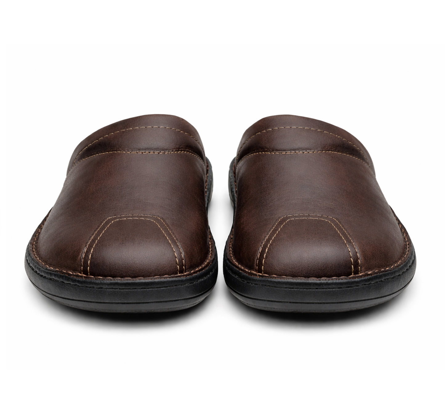 Mens Brown Leather Backless Slippers Gents Slip On Fashion Clogs Indoor House Shoes