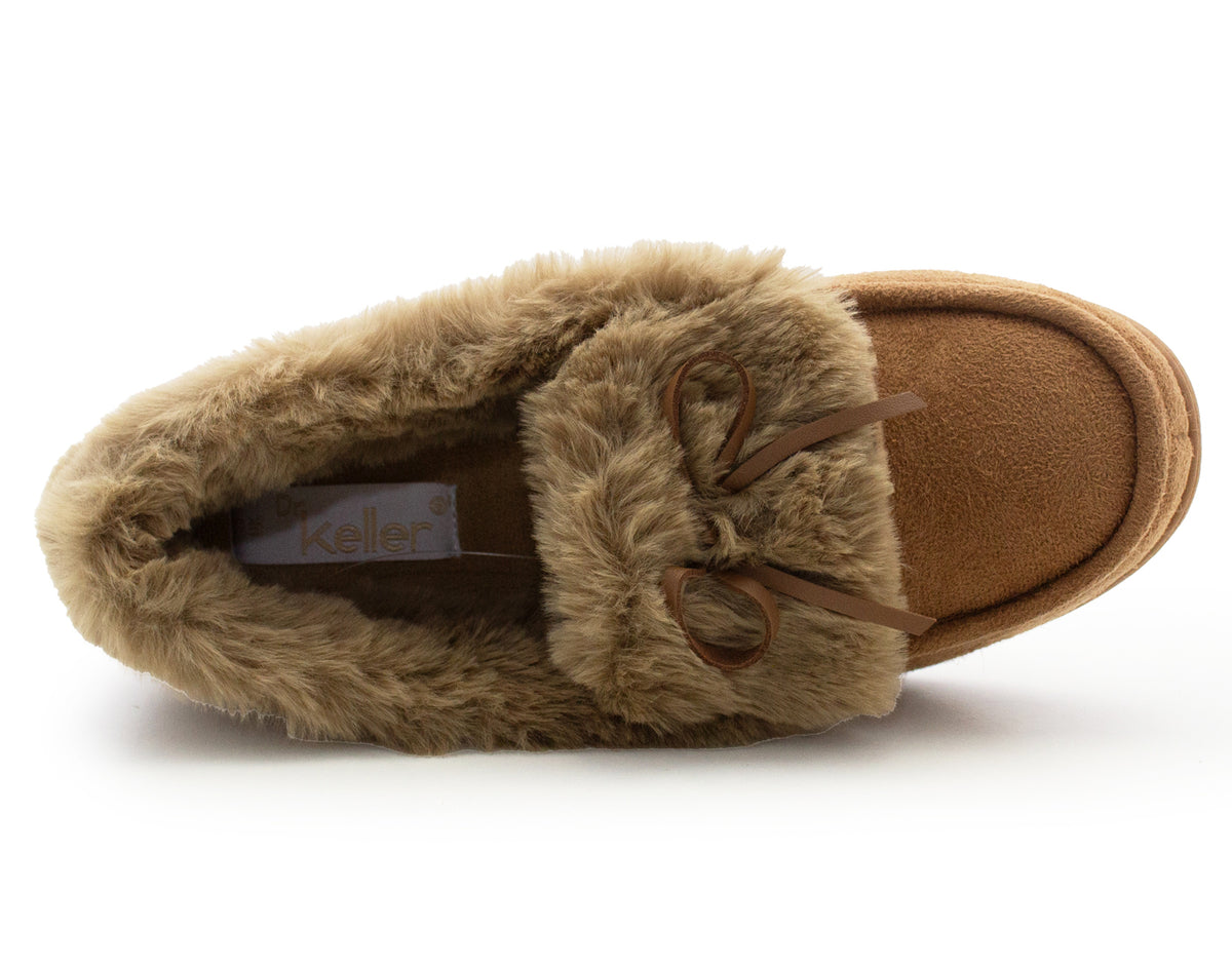 Womens Memory Foam Moccasin Slippers Faux Fur Trim Warm Slip On Ladies Winter House Shoes