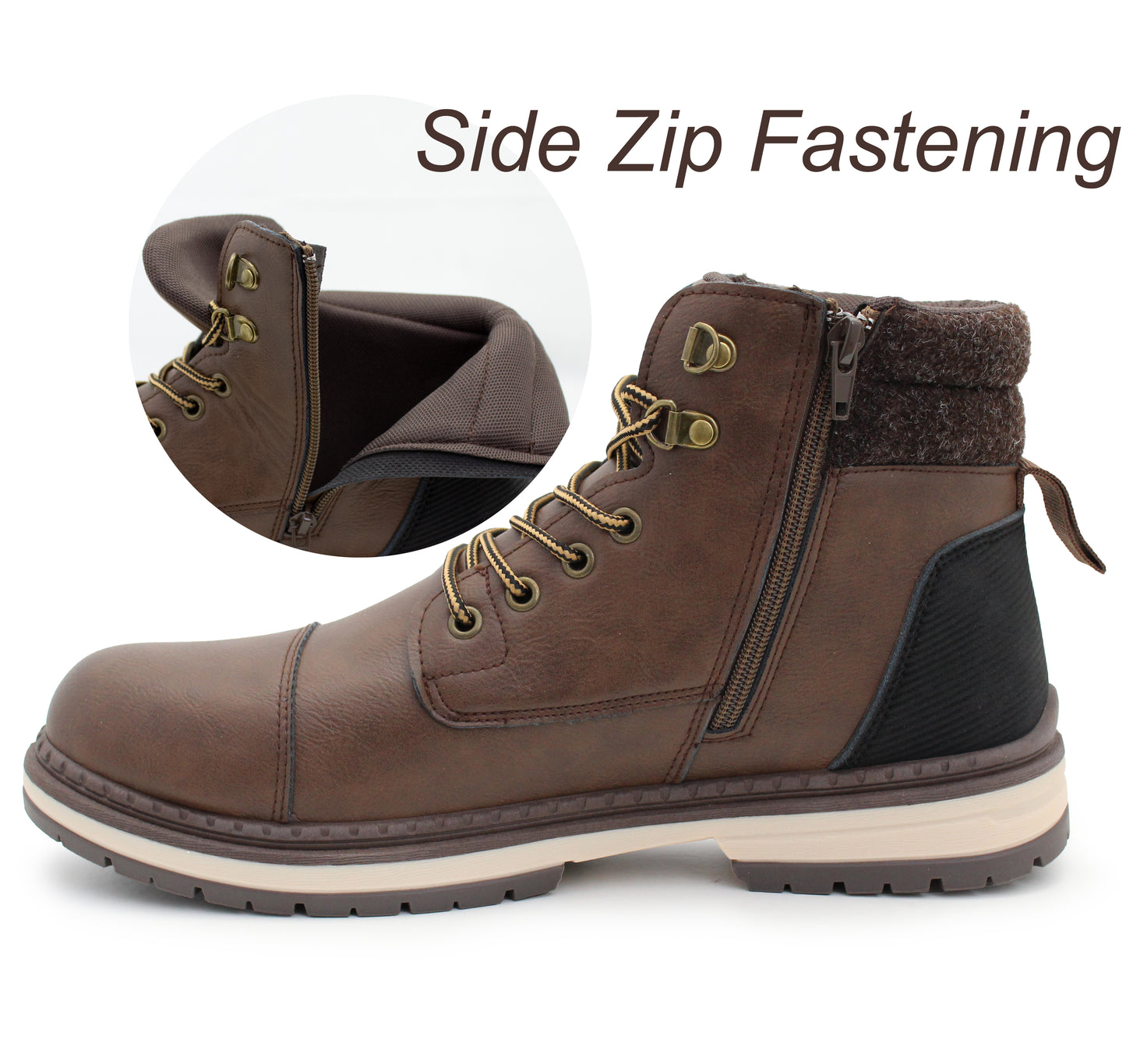 Mens Ankle Boots Faux Leather Smart Casual Lace Up Side Zip Fashion Boots