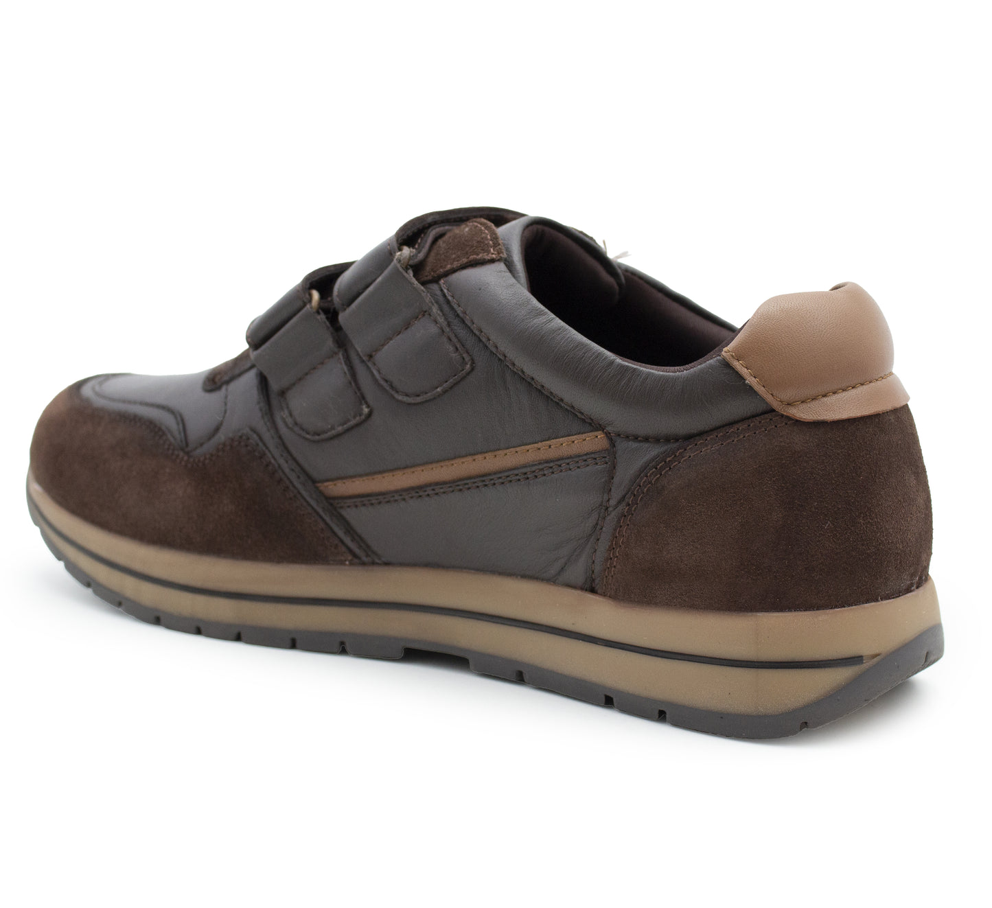 Men’s Brown Leather Trainers Shoes Casual Double Strap Touch Fastening Sneakers Smart Slip On Walking Shoes