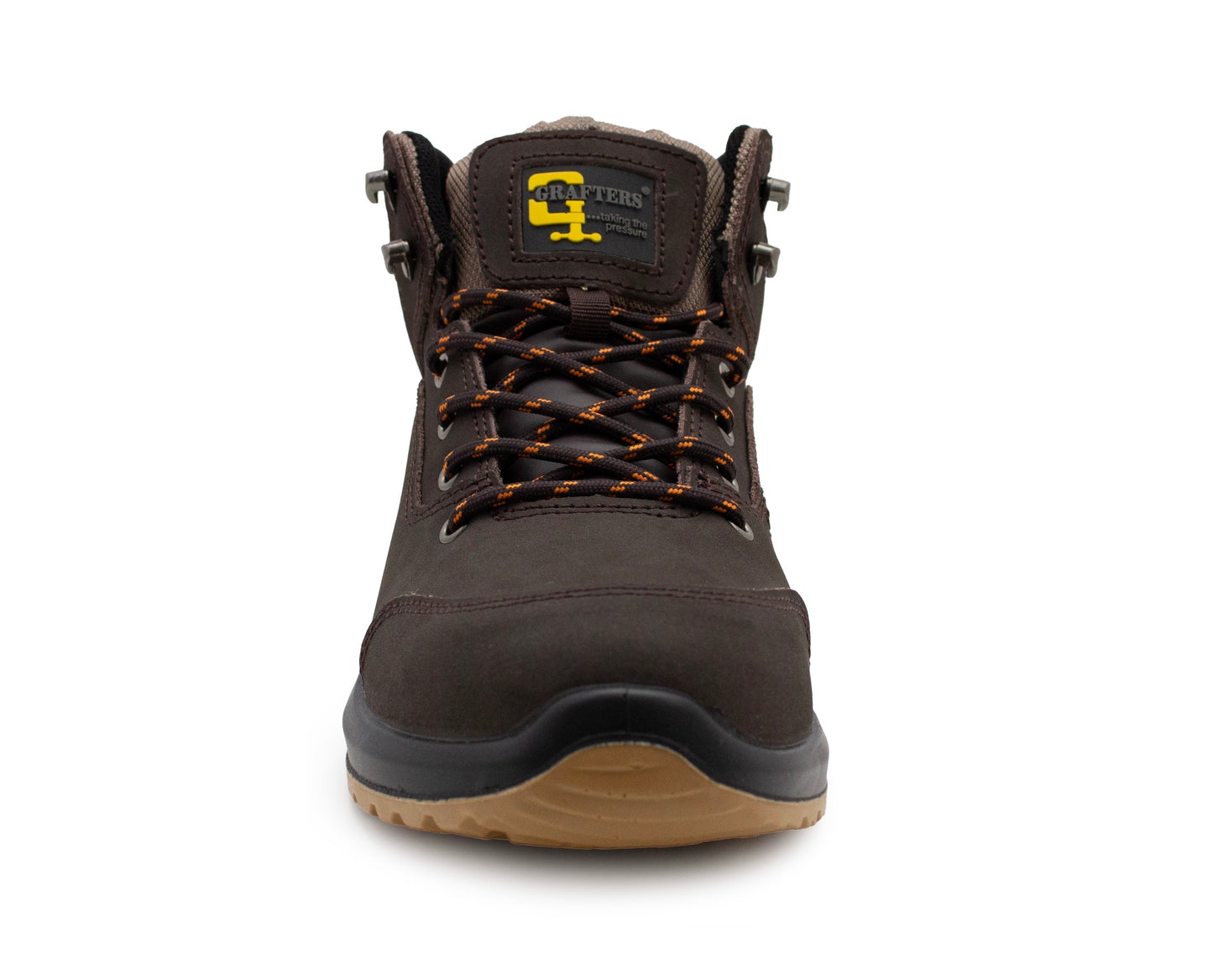Mens Genuine Nubuck Leather Brown Safety Boots Steel Toe Padded Ankle Collar Work Boots