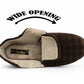 Mens Slippers Check Faux Fur Lined Thermal Wide Open Touch Fasten Straps House Shoes Brown