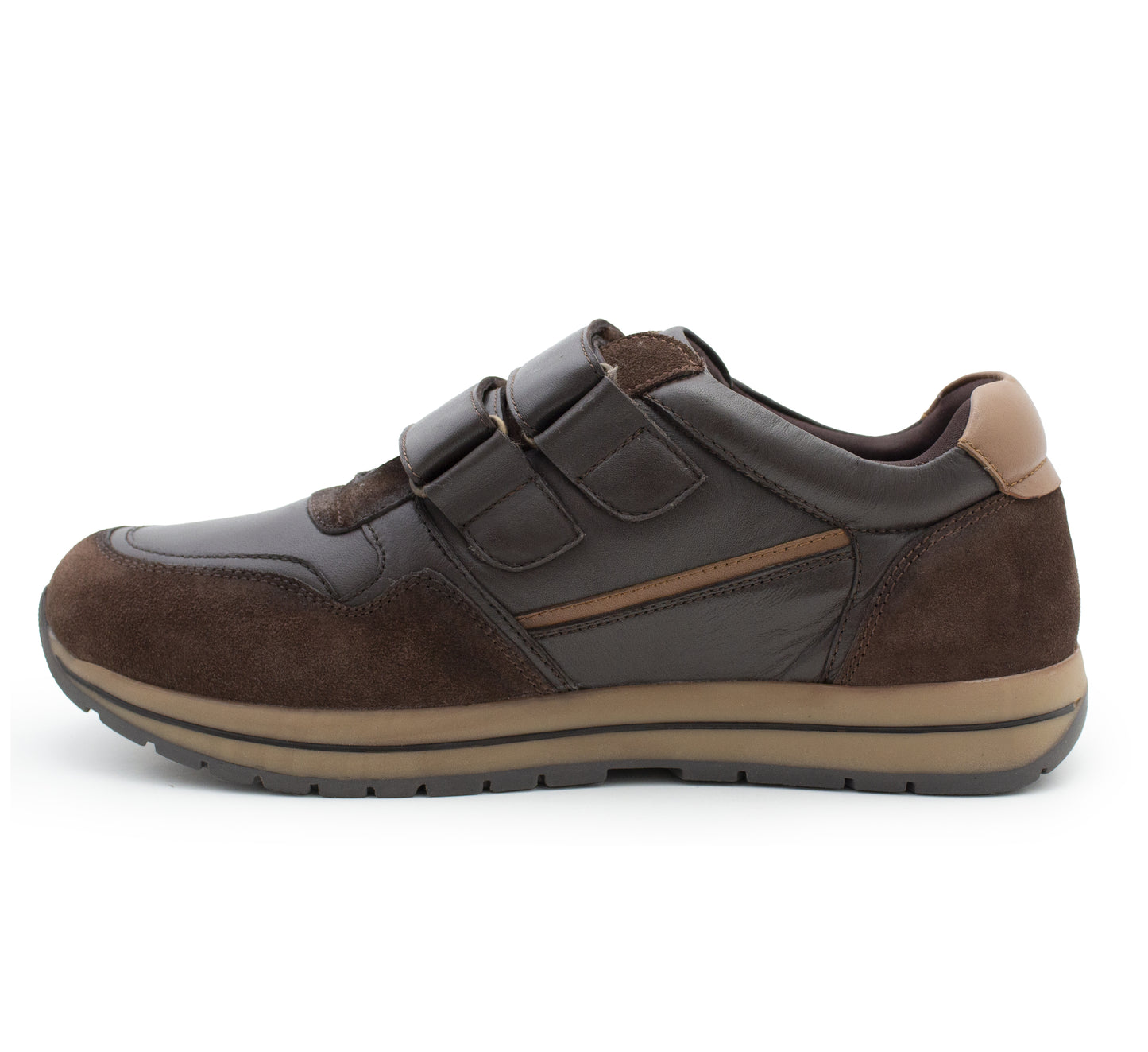 Men’s Brown Leather Trainers Shoes Casual Double Strap Touch Fastening Sneakers Smart Slip On Walking Shoes