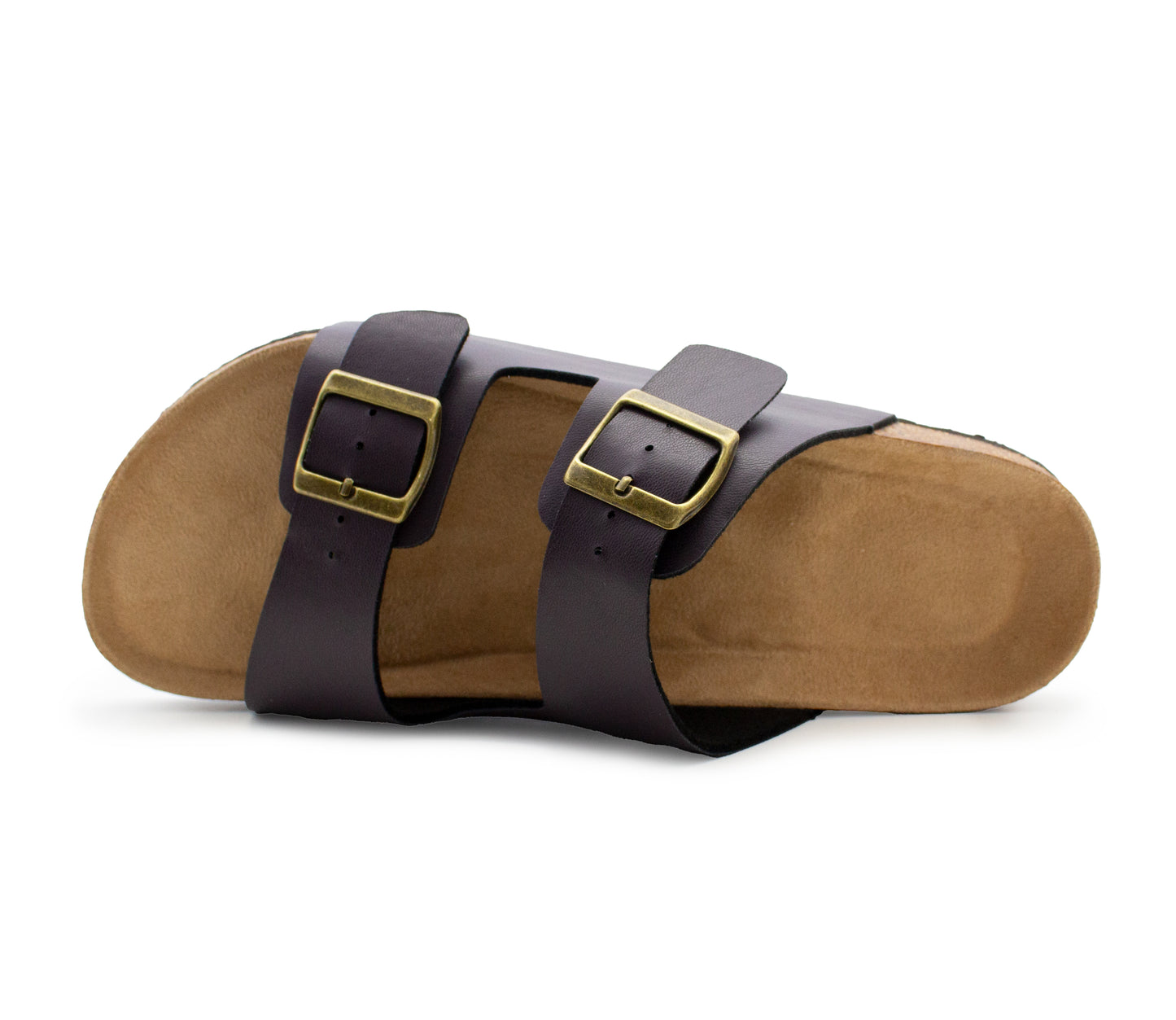 Mens Sandals Cork Footbed Brown Faux Leather 2 Adjustable Straps Beach Fashion Slides Summer Slip On Backless Smart Casual Fashion Sandal