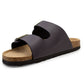 Mens Sandals Cork Footbed Brown Faux Leather 2 Adjustable Straps Beach Fashion Slides Summer Slip On Backless Smart Casual Fashion Sandal