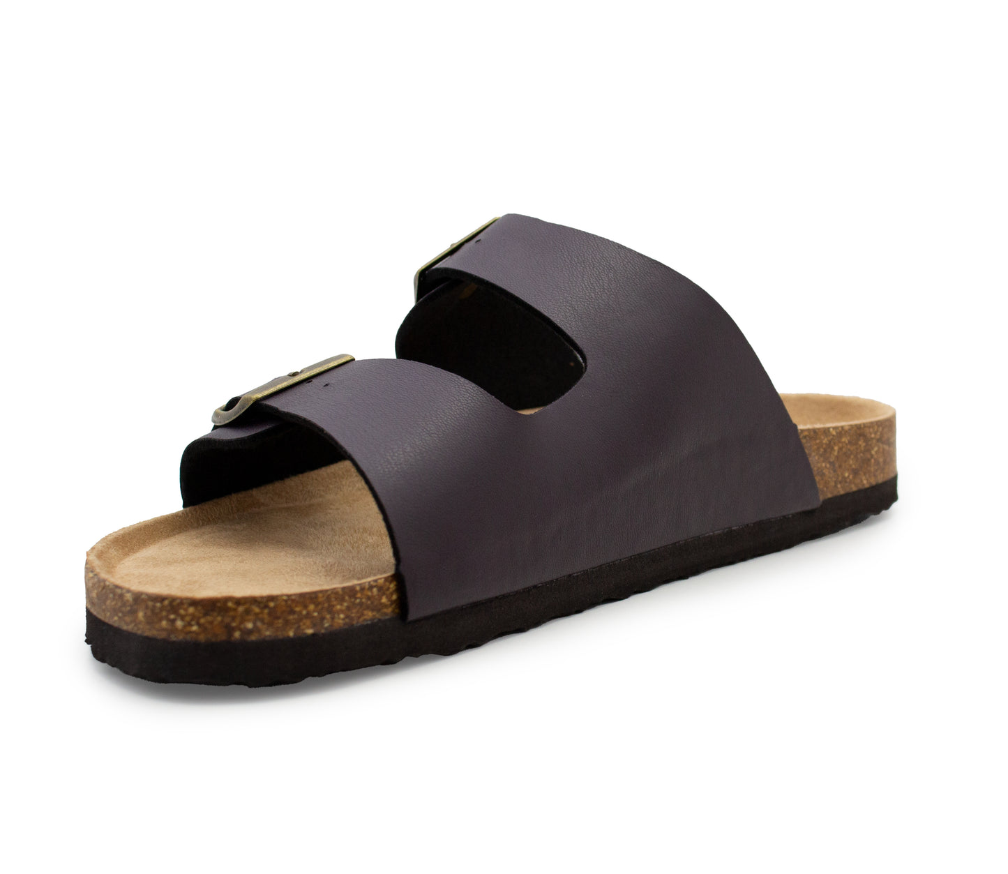 Mens Sandals Cork Footbed Brown Faux Leather 2 Adjustable Straps Beach Fashion Slides Summer Slip On Backless Smart Casual Fashion Sandal