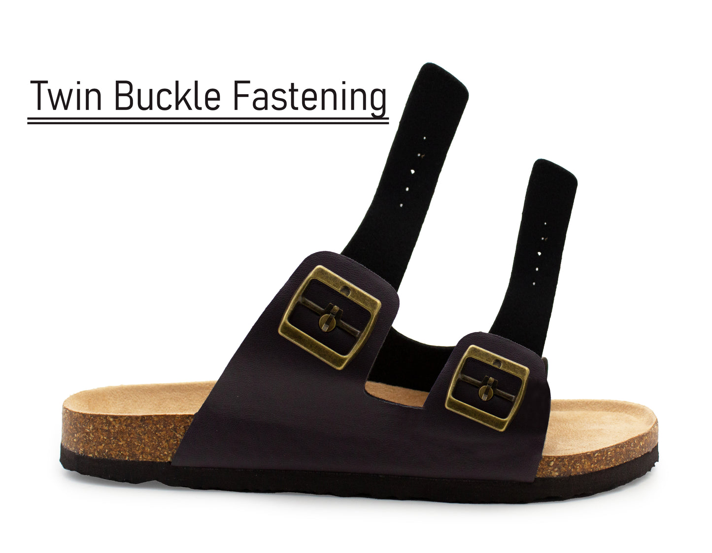 Mens Sandals Cork Footbed Brown Faux Leather 2 Adjustable Straps Beach Fashion Slides Summer Slip On Backless Smart Casual Fashion Sandal