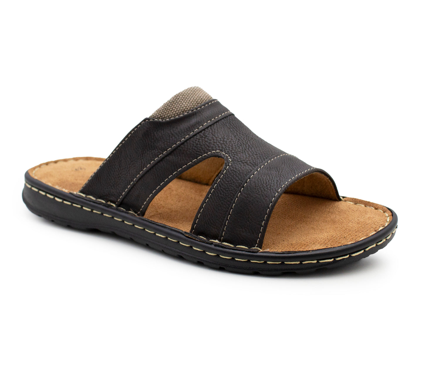 Mens Slip On Sandals Faux Leather Open Toe Sliders Flat Beach Casual Summer Slippers Comfort Sliders