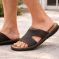 Mens Slip On Sandals Faux Leather Open Toe Sliders Flat Beach Casual Summer Slippers Comfort Sliders