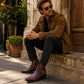 Men’s Western Cowboy Ankle Boots Harness Buckle Cuban Heel Biker Shoes