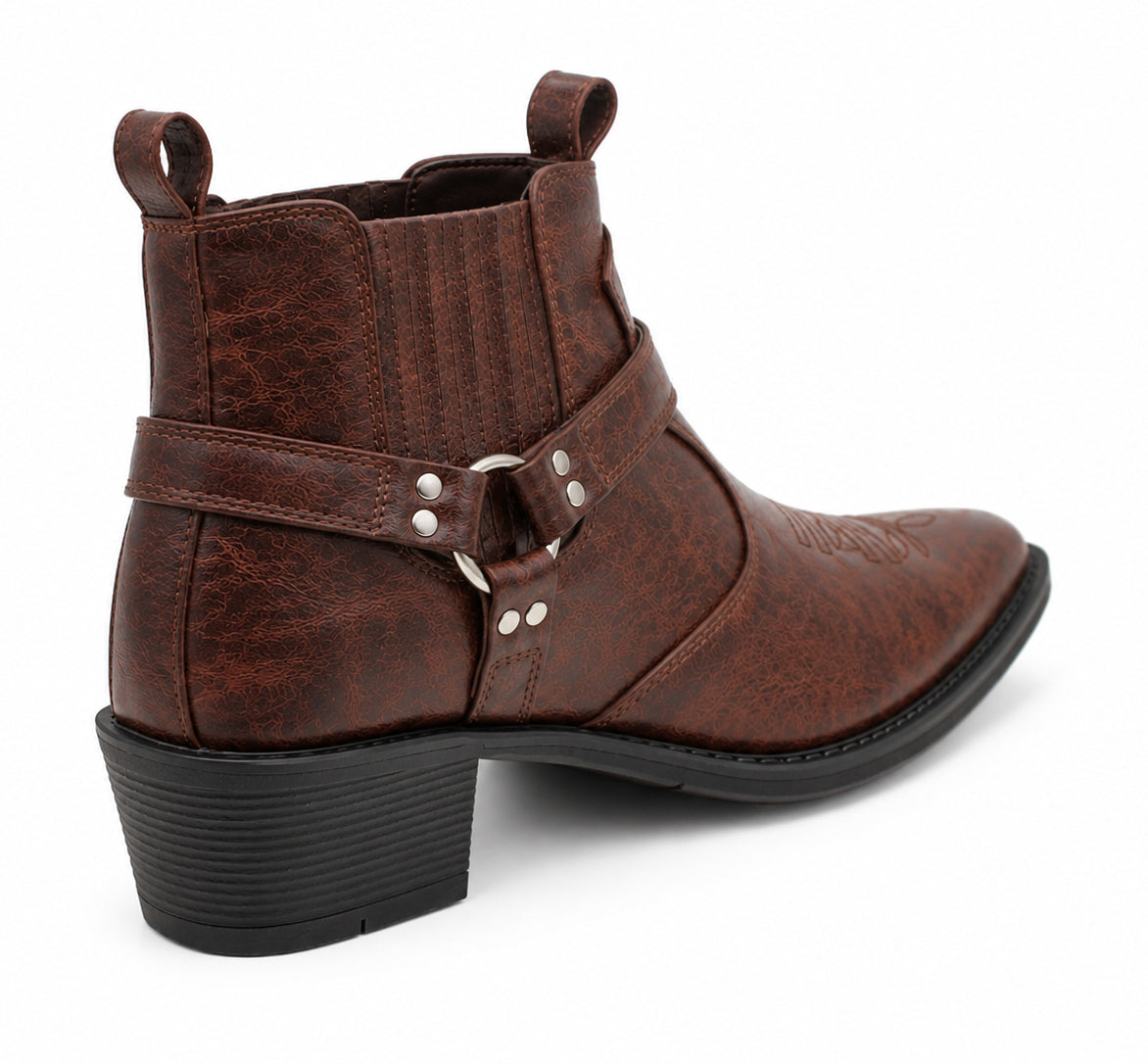 Men’s Western Cowboy Ankle Boots Harness Buckle Cuban Heel Biker Shoes