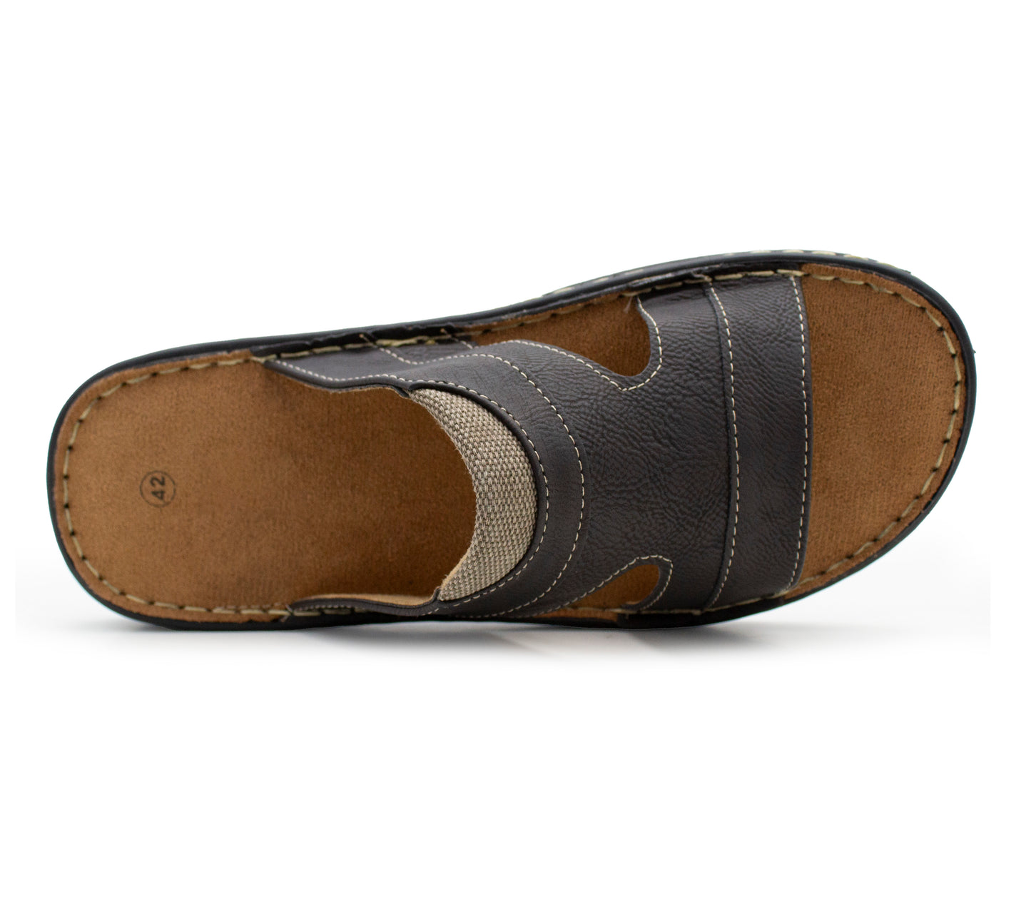Mens Slip On Sandals Faux Leather Open Toe Sliders Flat Beach Casual Summer Slippers Comfort Sliders