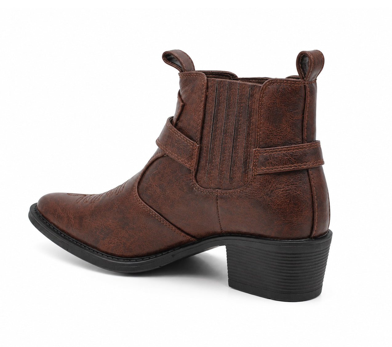Men’s Western Cowboy Ankle Boots Harness Buckle Cuban Heel Biker Shoes